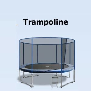 Trampoline rond pour enfants avec cadre en acier robuste et filet de sécurité, idéal pour les jardins et les événements.