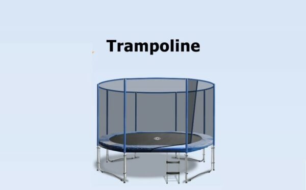 Trampoline rond pour enfants avec cadre en acier robuste et filet de sécurité, idéal pour les jardins et les événements.